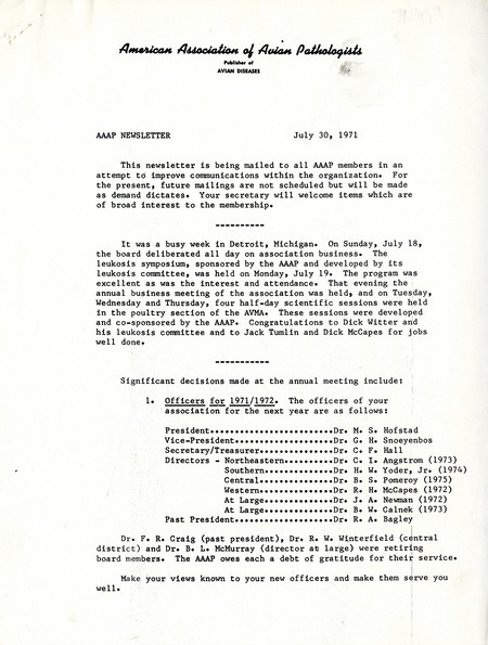Item from a series of AAAP records containing meeting minutes and annual reports of the Board of Directors, newsletters, reports, financial statements, and copies of the constitution and bylaws.