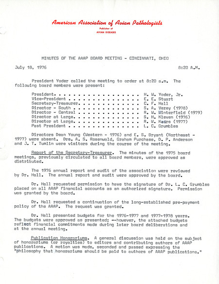 Item from a series of AAAP records containing meeting minutes and annual reports of the Board of Directors, newsletters, reports, financial statements, and copies of the constitution and bylaws.