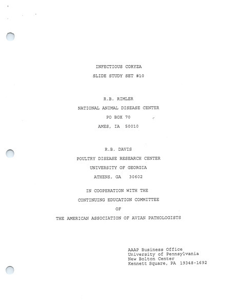 Item from a series of AAAP records containing slide study sets, which consist of slides and their accompanying texts. The slide study sets mainly cover poultry diseases and their diagnosis, but also include other topics such as biotechnology in avian medicine and careers in avian medicine.