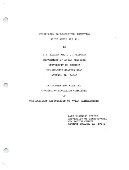 Item from a series of AAAP records containing slide study sets, which consist of slides and their accompanying texts. The slide study sets mainly cover poultry diseases and their diagnosis, but also include other topics such as biotechnology in avian medicine and careers in avian medicine.