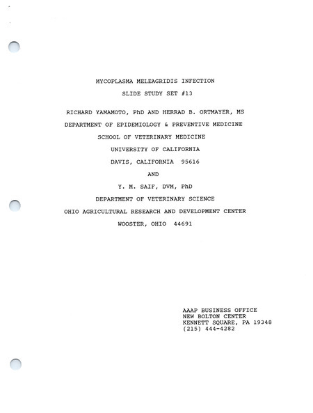 Item from a series of AAAP records containing slide study sets, which consist of slides and their accompanying texts. The slide study sets mainly cover poultry diseases and their diagnosis, but also include other topics such as biotechnology in avian medicine and careers in avian medicine.