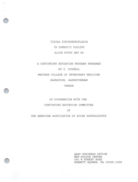 Item from a series of AAAP records containing slide study sets which consist of slides and their accompanying texts. The slide study sets mainly cover poultry diseases and their diagnosis, but also include other topics such as biotechnology in avian medicine and careers in avian medicine.