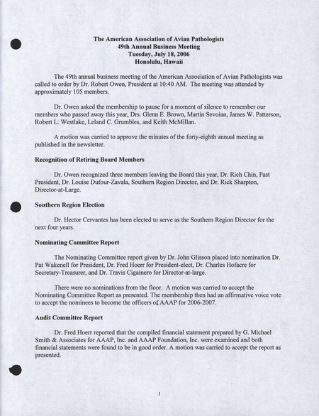 Item from a series of AAAP records containing meeting minutes and annual reports of the Board of Directors, newsletters, reports, financial statements, and copies of the constitution and by-laws. Annotation: As per the folder title, the geographic location is Washington, D.C. However, as per the actual item, it is Honolulu, Hawaii.