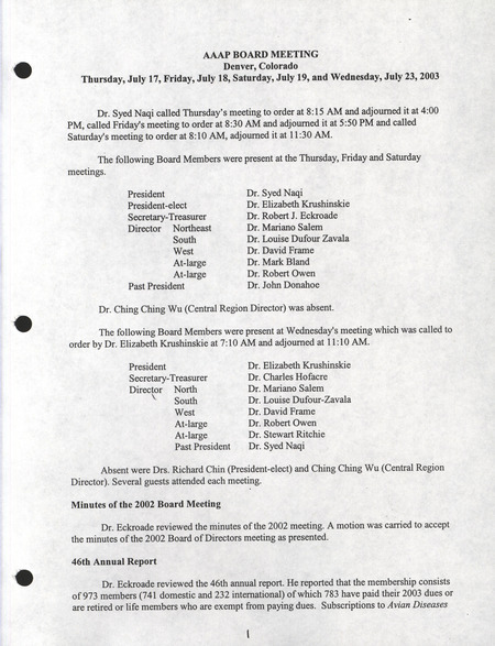 Item from a series of AAAP records containing meeting minutes and annual reports of the Board of Directors, newsletters, reports, financial statements, and copies of the constitution and by-laws. Annotation: As per the folder title, the geographic location is Philadelphia. However, as per the actual item, it is Denver, Colorado.