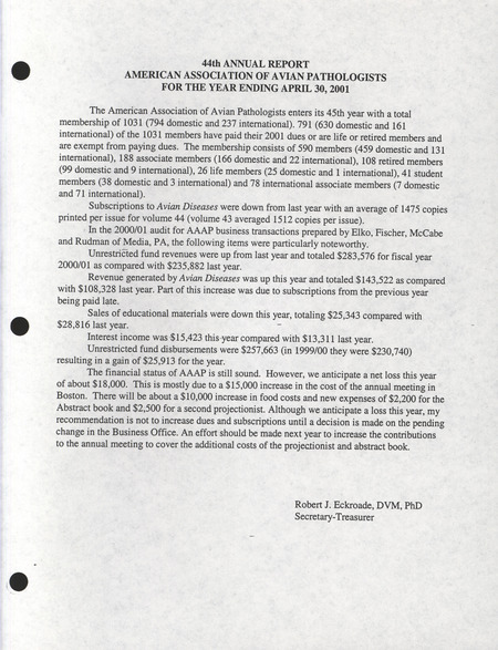 Item from a series of AAAP records containing meeting minutes and annual reports of the Board of Directors, newsletters, reports, financial statements, and copies of the constitution and by-laws.