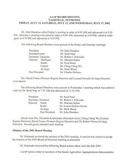 Item from a series of AAAP records containing meeting minutes and annual reports of the Board of Directors, newsletters, reports, financial statements, and copies of the constitution and bylaws. Annotation: As per the folder title, the geographic location is Denver, Colorado. However, as per the actual item, it is Nashville, Tennessee.