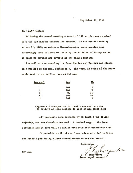 Item from a series of AAAP records containing committee member assignments, membership committee interest surveys, committee reports and correspondence that reflect the varied interests of the Association.