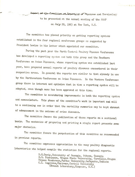 Item from a series of AAAP records containing committee member assignments, membership committee interest surveys, committee reports and correspondence that reflect the varied interests of the Association.