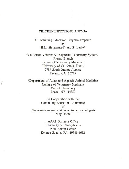 Item from a series of AAAP records containing slide study sets which consist of slides and their accompanying texts. The slide study sets mainly cover poultry diseases and their diagnosis, but also include other topics such as biotechnology in avian medicine and careers in avian medicine.