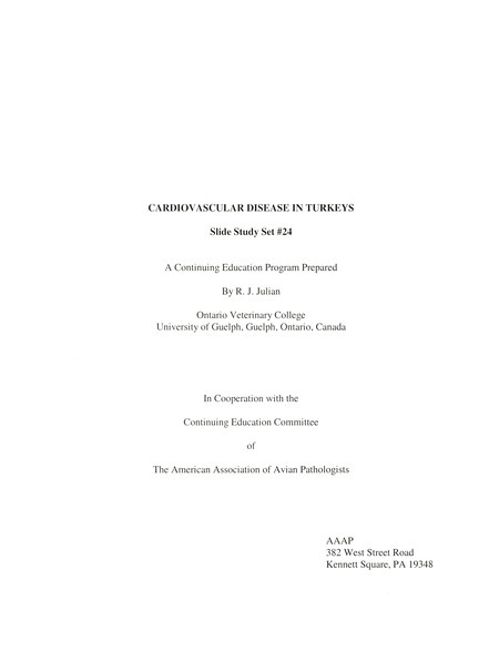 Item from a series of AAAP records containing slide study sets which consist of slides and their accompanying texts. The slide study sets mainly cover poultry diseases and their diagnosis, but also include other topics such as biotechnology in avian medicine and careers in avian medicine.