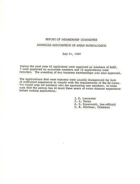 Item from a series of AAAP records containing committee member assignments, membership committee interest surveys, committee reports and correspondence that reflect the varied interests of the Association.