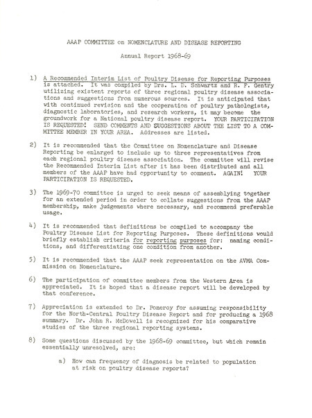 Item from a series of AAAP records containing committee member assignments, membership committee interest surveys, committee reports and correspondence that reflect the varied interests of the Association.