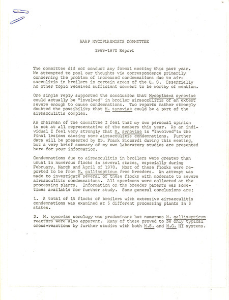 Item from a series of AAAP records containing committee member assignments, membership committee interest surveys, committee reports and correspondence that reflect the varied interests of the Association.