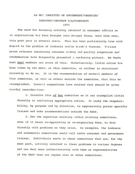 Item from a series of AAAP records containing committee member assignments, membership committee interest surveys, committee reports and correspondence that reflect the varied interests of the Association.