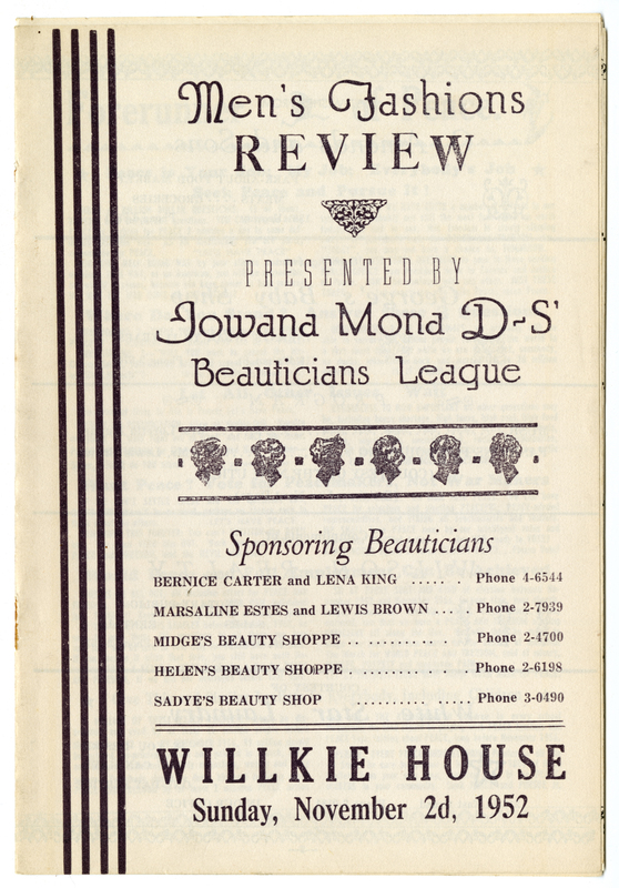 Program for fashion show presented at the Willkie House. Program printed by Robert Patten.
