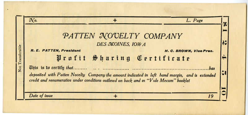 Patten Novelty Company Profit Sharing Certificate