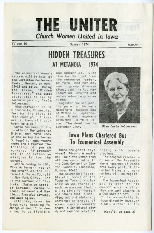 Quarterly newsletter for Christian women. Viola Gibson was a member of the Nominating Committee (see page 2).