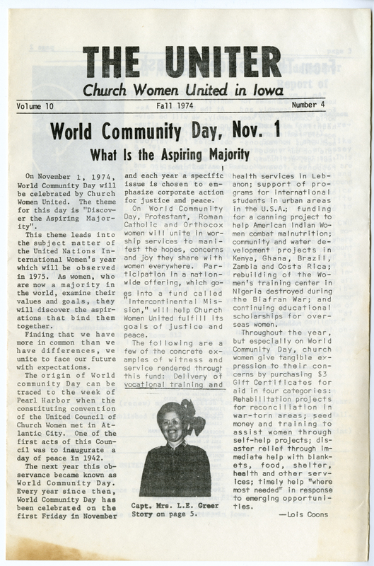 Quarterly newsletter for Christian women. Viola Gibson was a member of the Nominating Committee (see page 2).