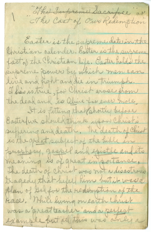 Handwritten Easter sermon.