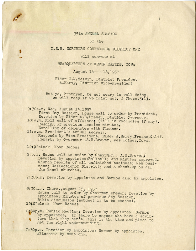 35Th Annual Session Of The C.S.H. Northern Conference District Program