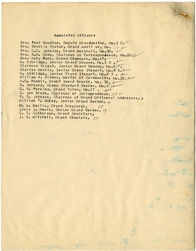 Lists the names, lodges, and offices held by each individual.