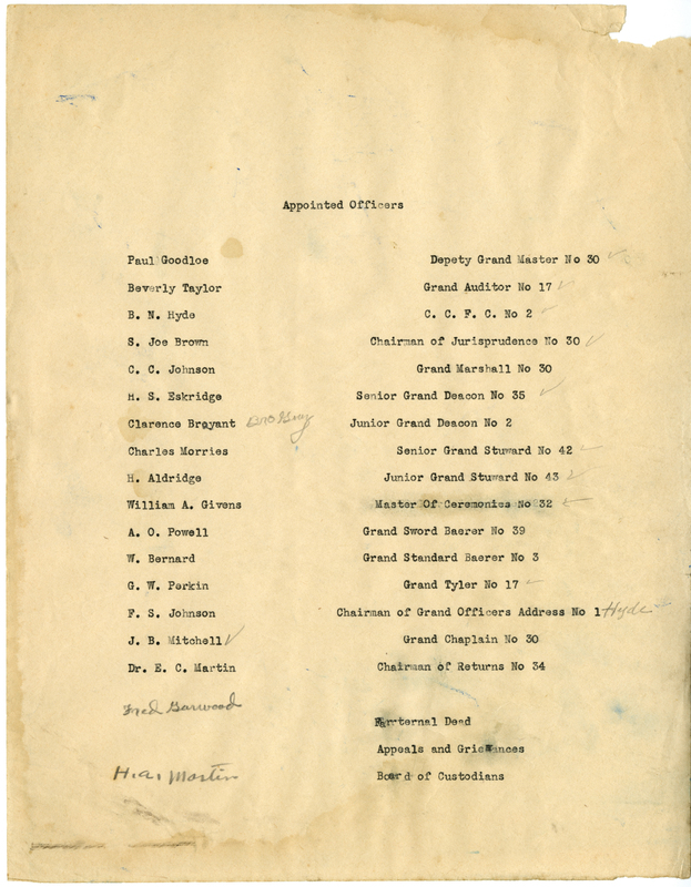 Lists the names and lodges of current officers.