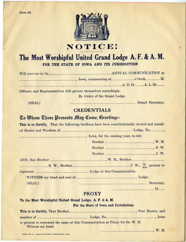 Blank form for lodge representation at Annual Communication.