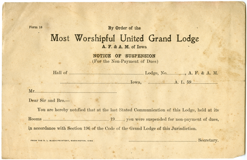 Blank form for suspension for non-payment of due.