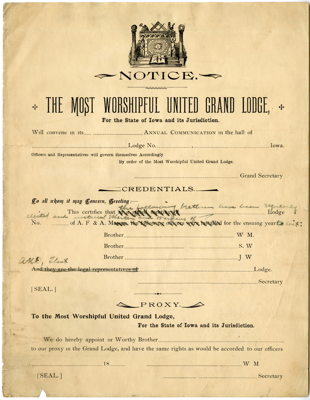 Blank form for lodge representation at Annual Communication.