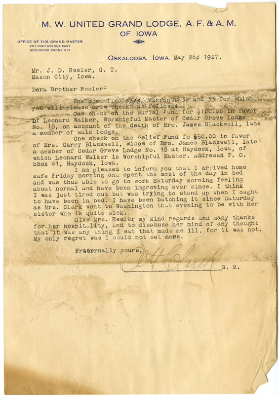 Letter requesting checks for two accounts and exchanging pleasantries.