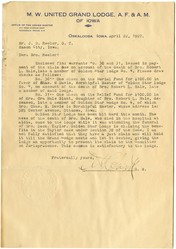 Letter requesting checks for two accounts.