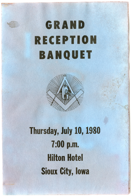 Dinner menu and program of events. Lists names of presenters.