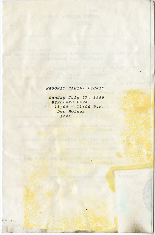 Program of events for Annual Masonic Picnic and song lyrics for "Lift every Voice and Sing."