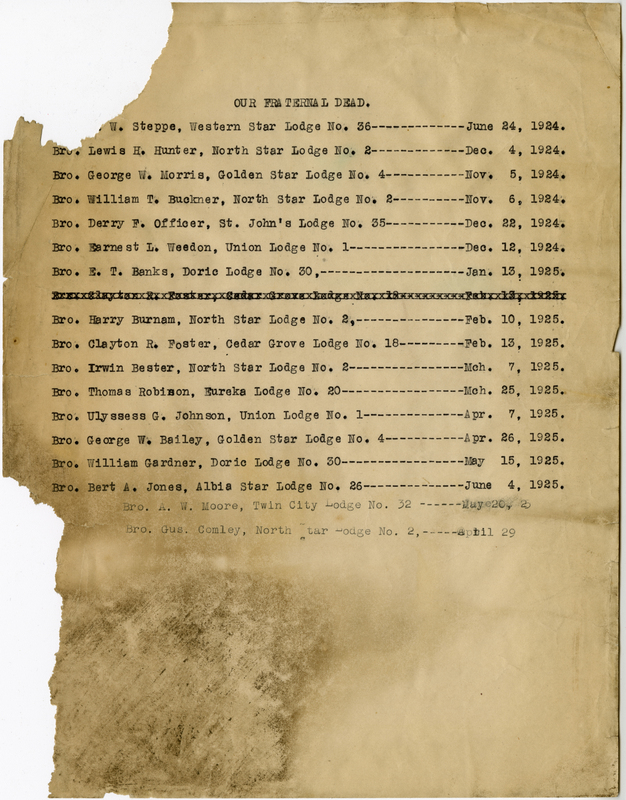 Lists names and lodges of deceased brothers from June 1924 to June 1925.