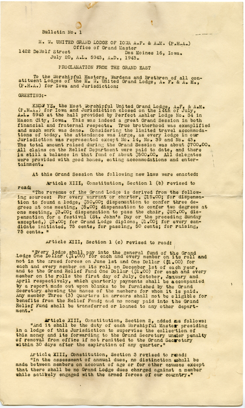 Typed newsletter describing the Grand Session and new laws enacted.