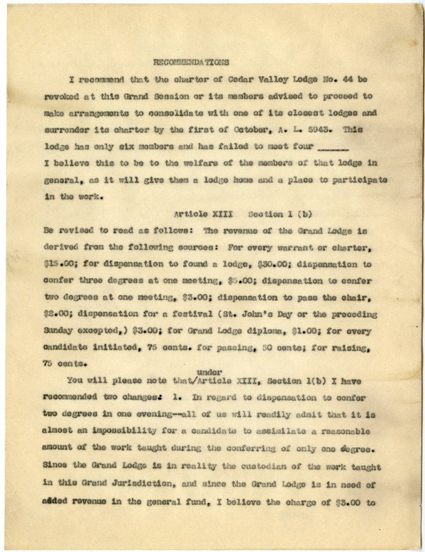 Lists recommendations, revisions, and amendments.