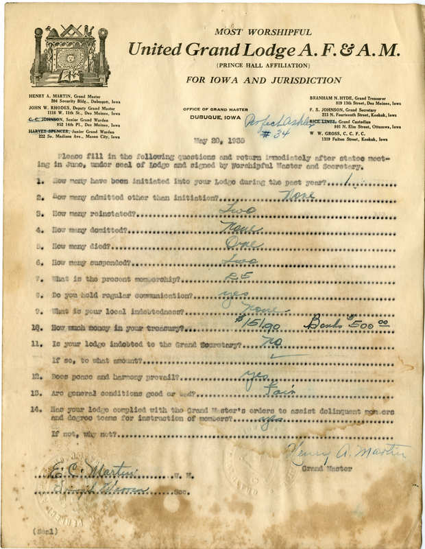 Lists lodge information: admissions, initiations, demits, reinstatements, deaths.