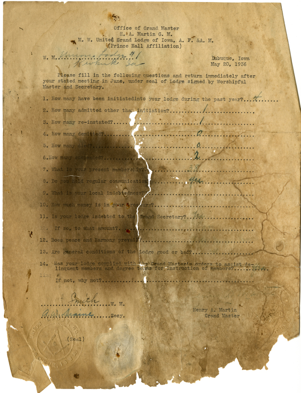 Lists lodge information: admissions, initiations, demits, reinstatements, deaths.