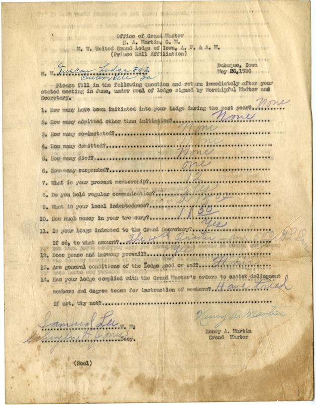 Lists lodge information: admissions, initiations, demits, reinstatements, deaths.