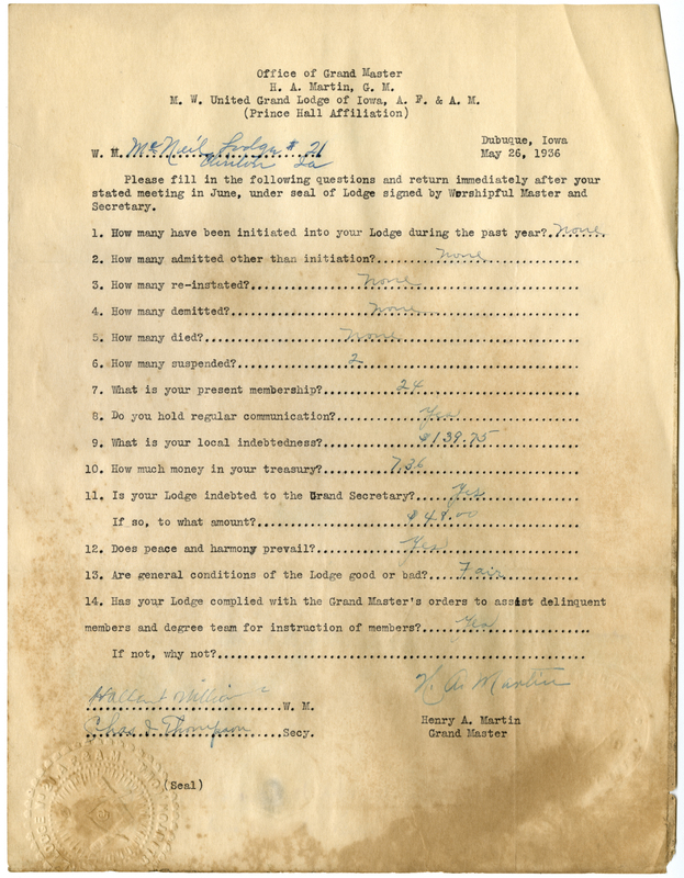 Lists lodge information: admissions, initiations, demits, reinstatements, deaths.