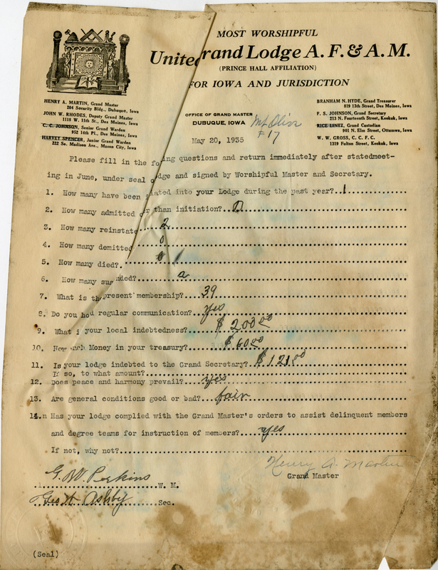 Lists lodge information: admissions, initiations, demits, reinstatements, deaths.