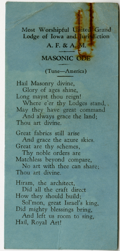 Lyrics for a masonic hymn.