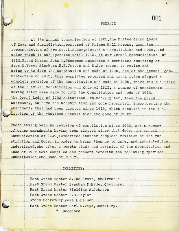 Describes revisions and amendments to United Grand Lodge of Iowa organizational rules and laws.