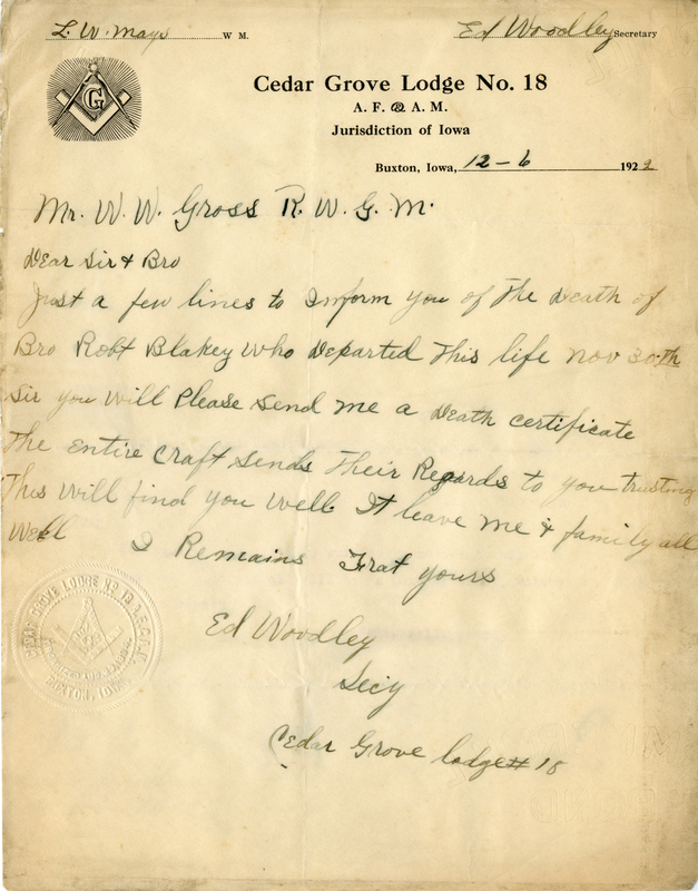 Correspondence Between W. W. Gross And Ed Woodley