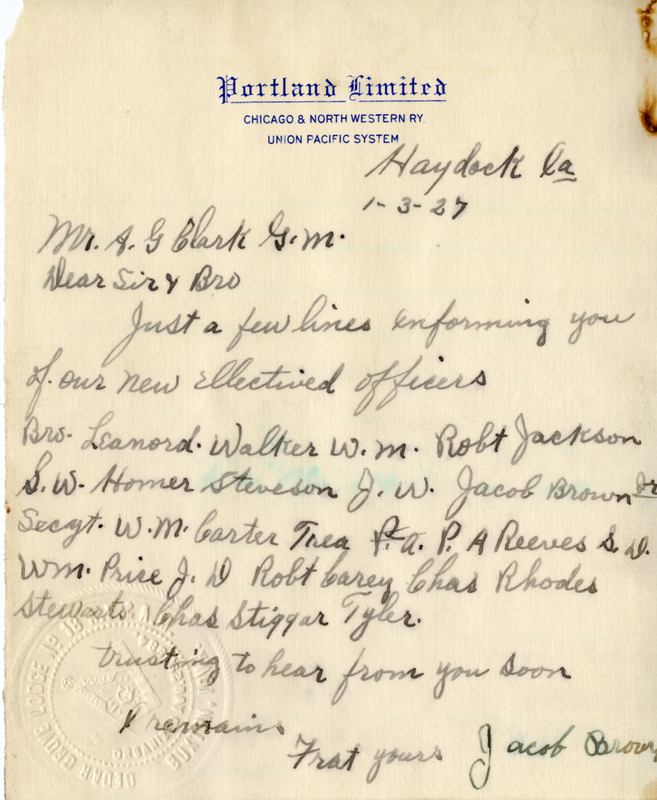 Written on letterhead from Portland Limited, Chicago & North Western Railway, Union Pacific System.