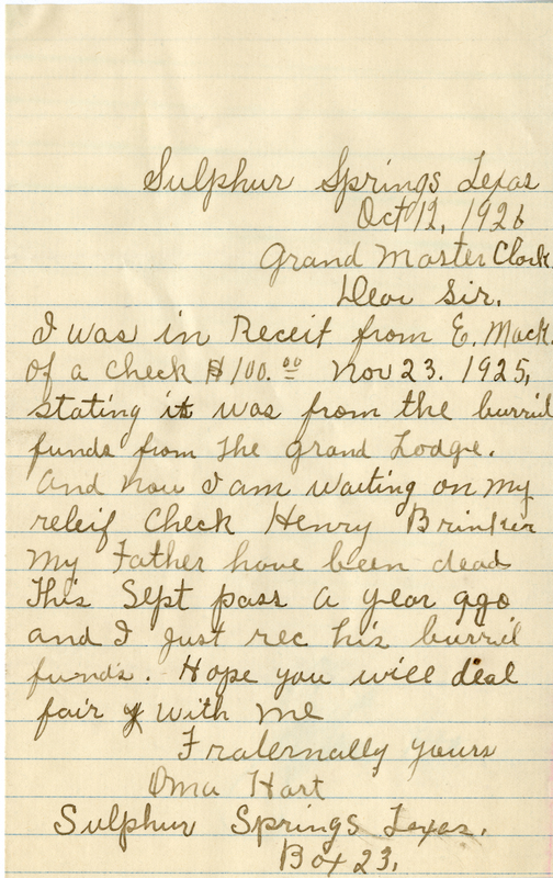 Correspondence Between Oma Hart And Grand Master A. G. Clark