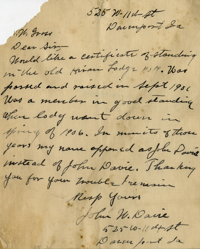 Correspondence Between W. W. Gross And John W. Davie (?)