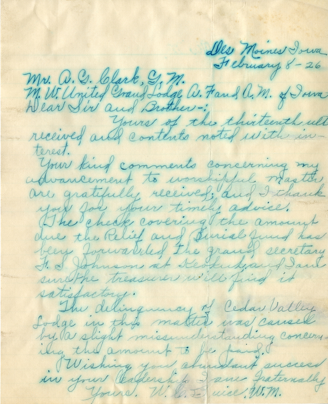 Correspondence Between W. C. Buice And Grand Master A. G. Clark