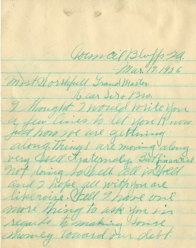 Correspondence Between William A. Griens (?) And Grand Master A. G. Clark