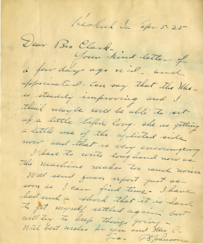 Correspondence Between F. S. Johnson And Grand Master A. G. Clark